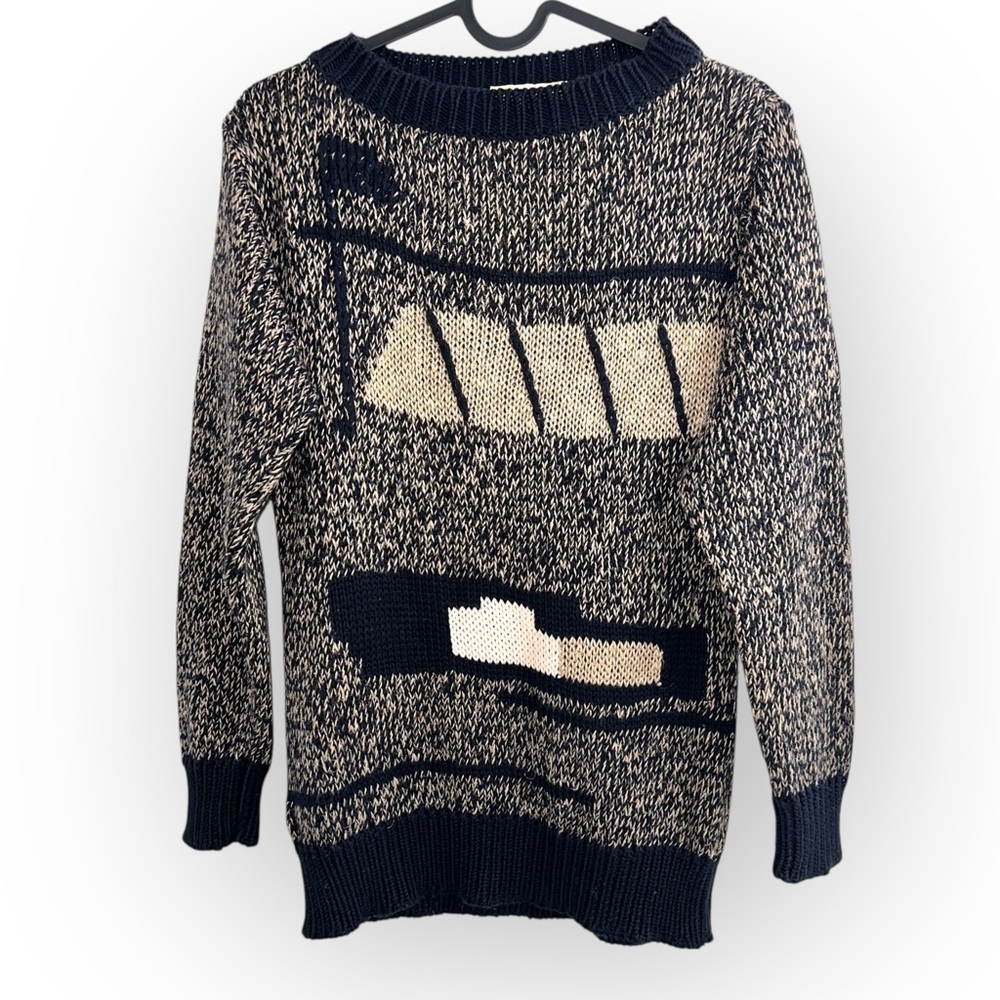 Vintage Laurel by Escada Linen Cotton Knit Navy cream print Jumper Sweater small